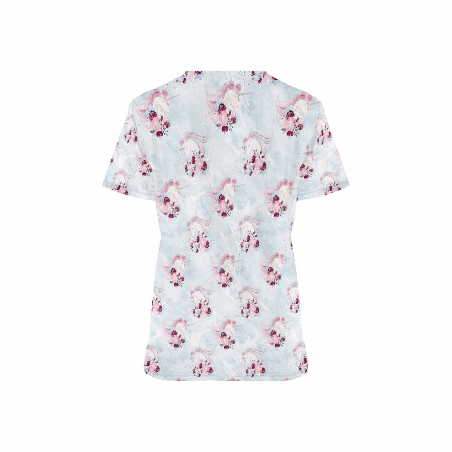 Unicorn Roses Women's V Neck Scrub Top Nurse Uniform with Deep Front Pockets