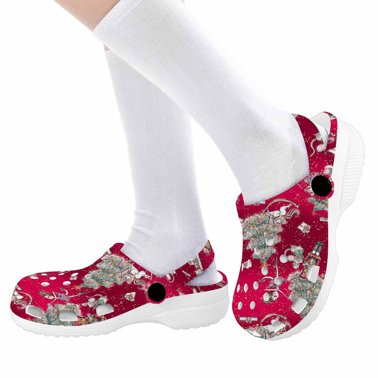 Red Christmas Custom Print Kids Clogs