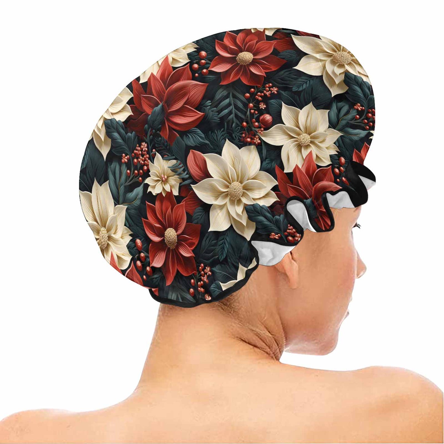Red Poinsettia Shower Cap