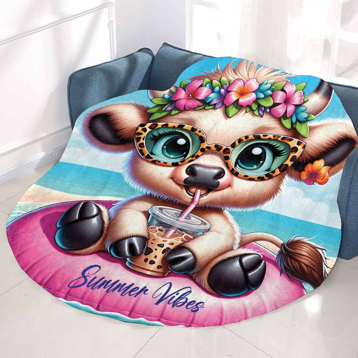 Highland Cow Awd35101 Circular Micro Fleece Blanket 47"