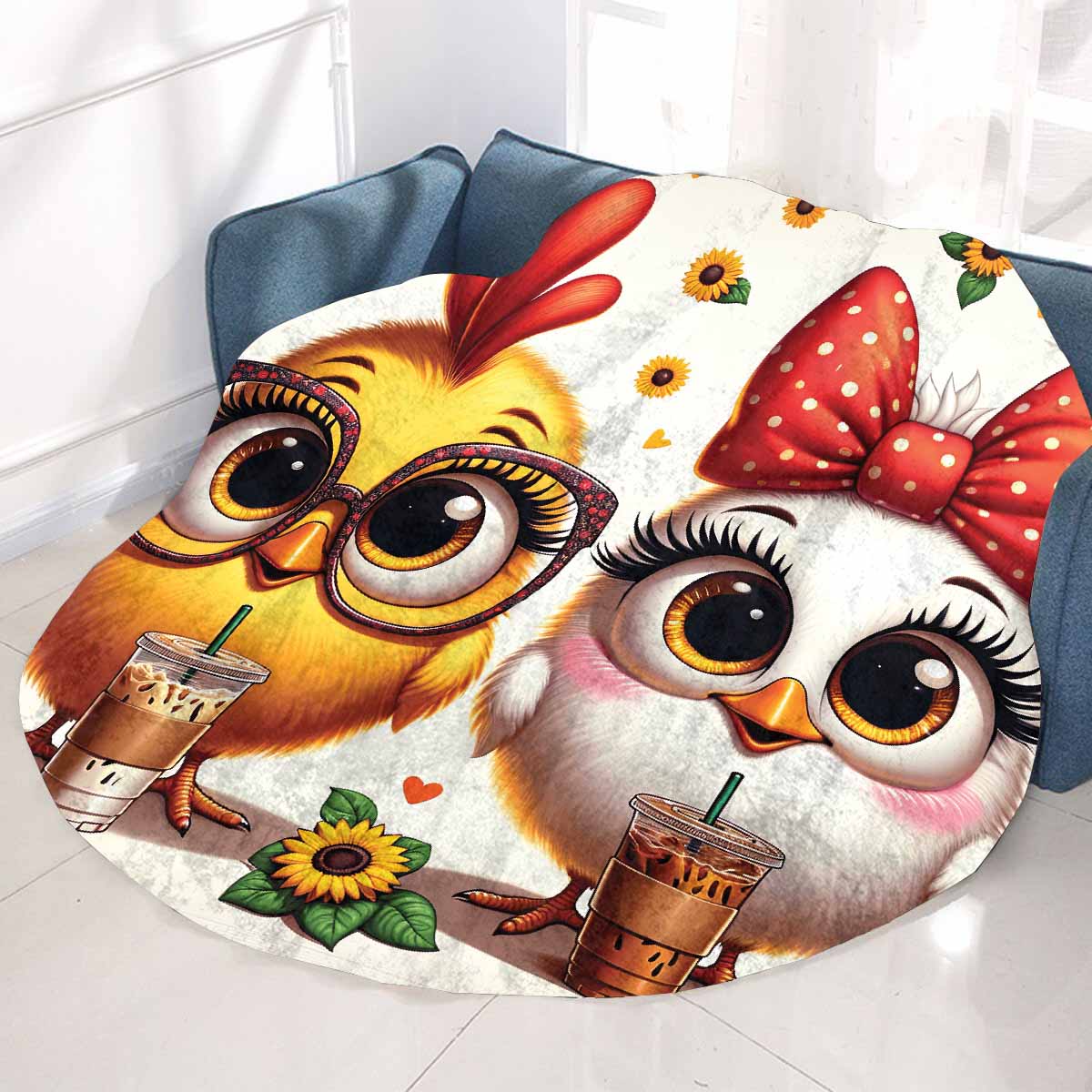 Chickens_Awd35171 Circular Micro Fleece Blanket 60"