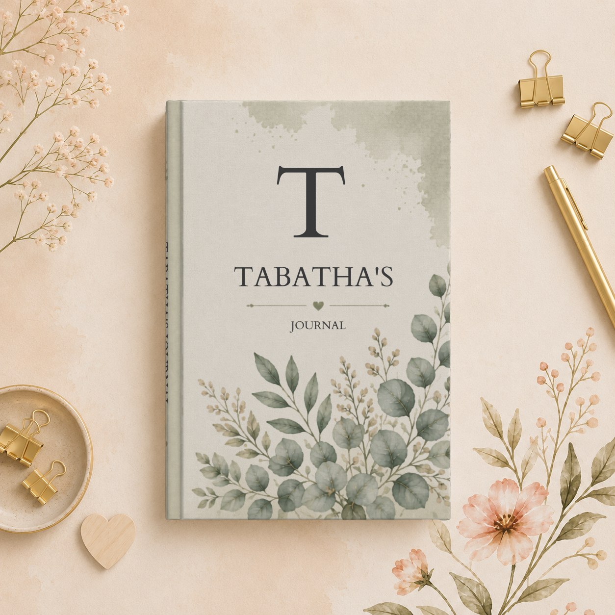 Personalized Hardcover Journal with Elegant Australian Eucalyptus Design, Custom Name Journal, Matte Finish, Perfect Gift for Writers, Nature Lovers