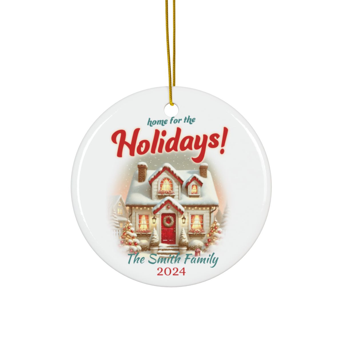 Personalized Holiday Ornament, Custom Ceramic Xmas Decoration, Winter Home Keepsake