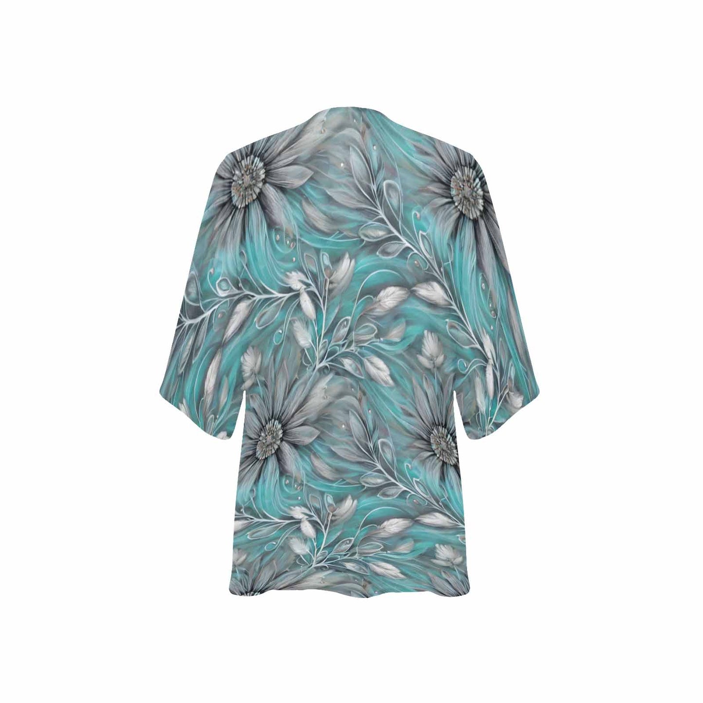 Green Elegant Floral Women's Kimono Chiffon Cover Up