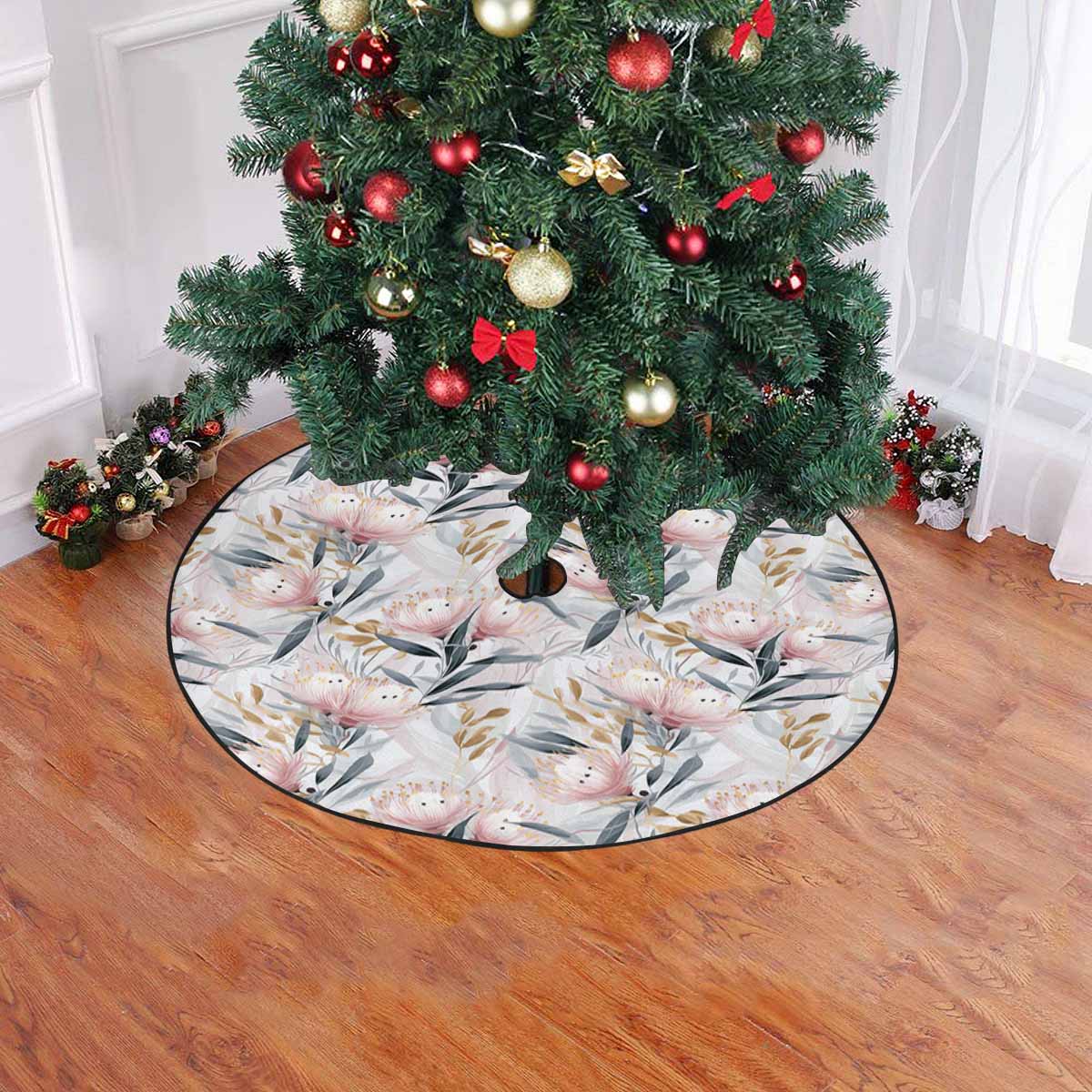 Australian Floral Pink & Grey Christmas Tree Skirt