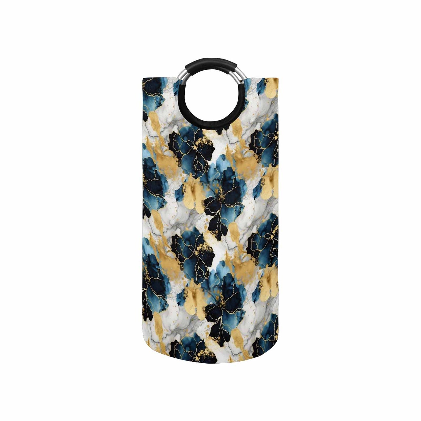 Blue Ink Floral Round Laundry Basket