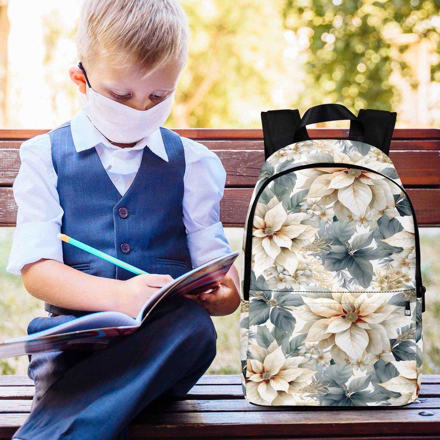 Cream Poinsettia Adult Casual Backpack