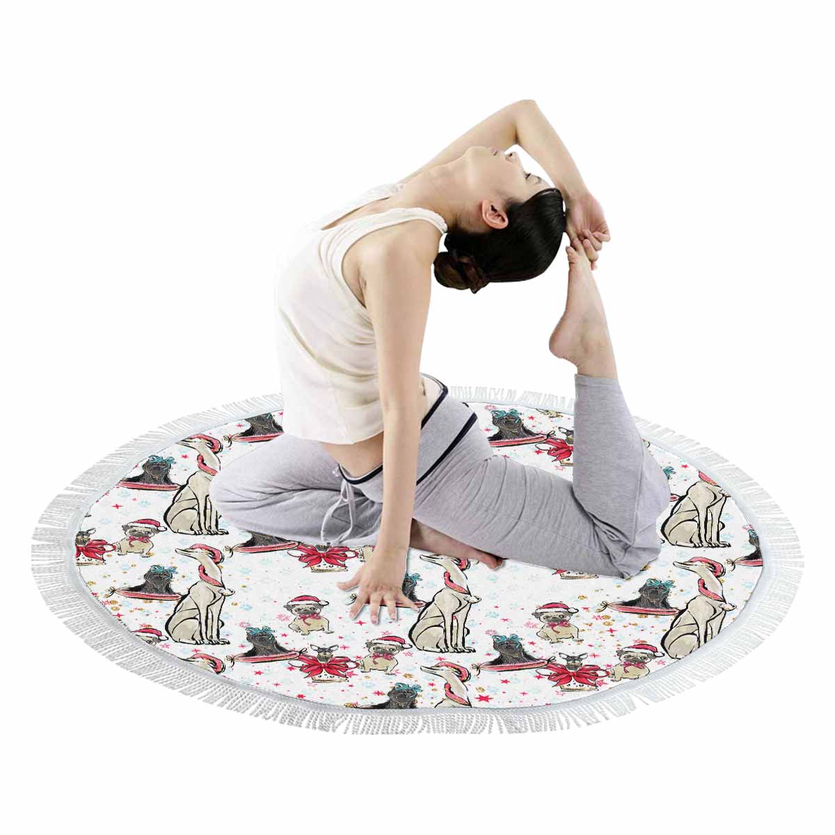 Dog Christmas Circular Beach Towel Shawl 59"