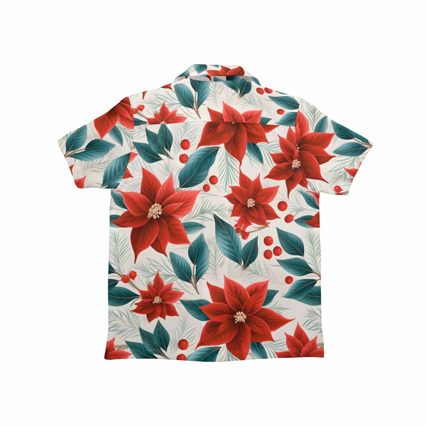 Christmas Red Poinsettia Little Boys Hawaiian Shirt