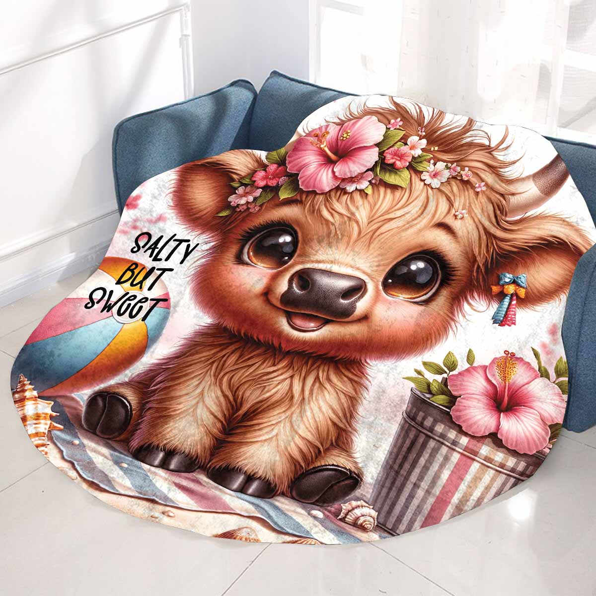 Highland Cow Awd35113 Circular Micro Fleece Blanket 60"