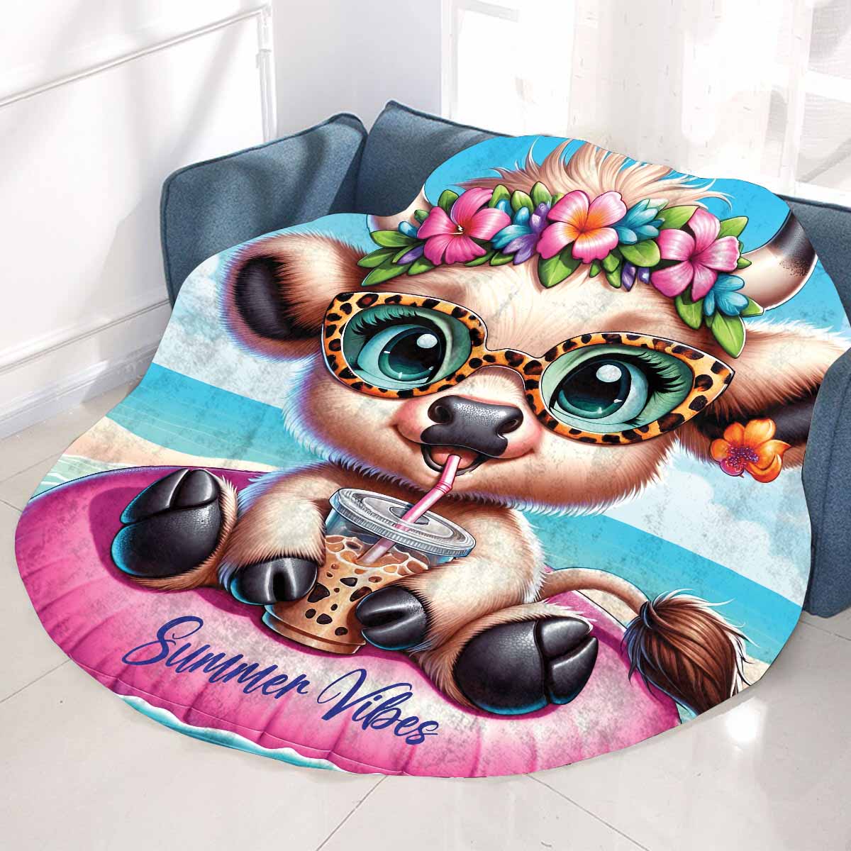 Highland Cow Awd35101 Circular Micro Fleece Blanket 60"