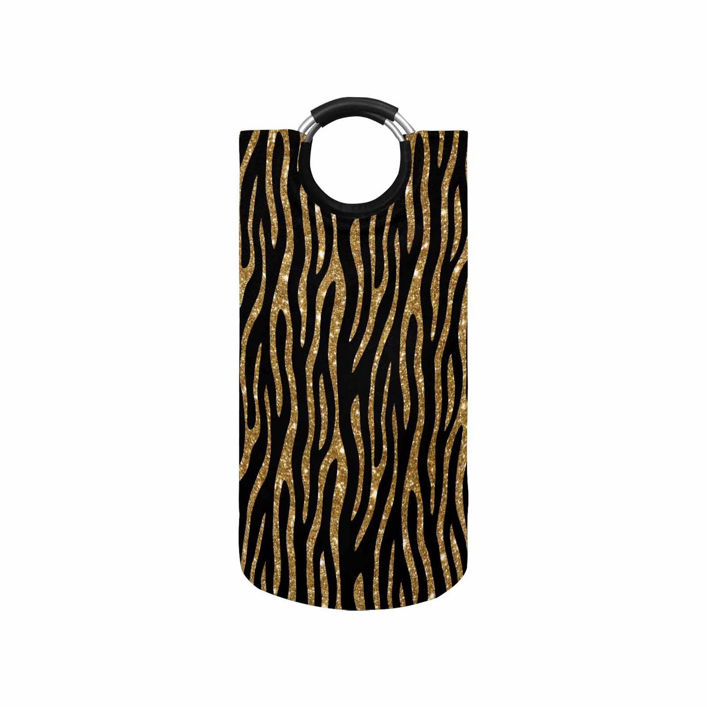 Black and Gold Glitter Leopard Print Round Laundry Basket