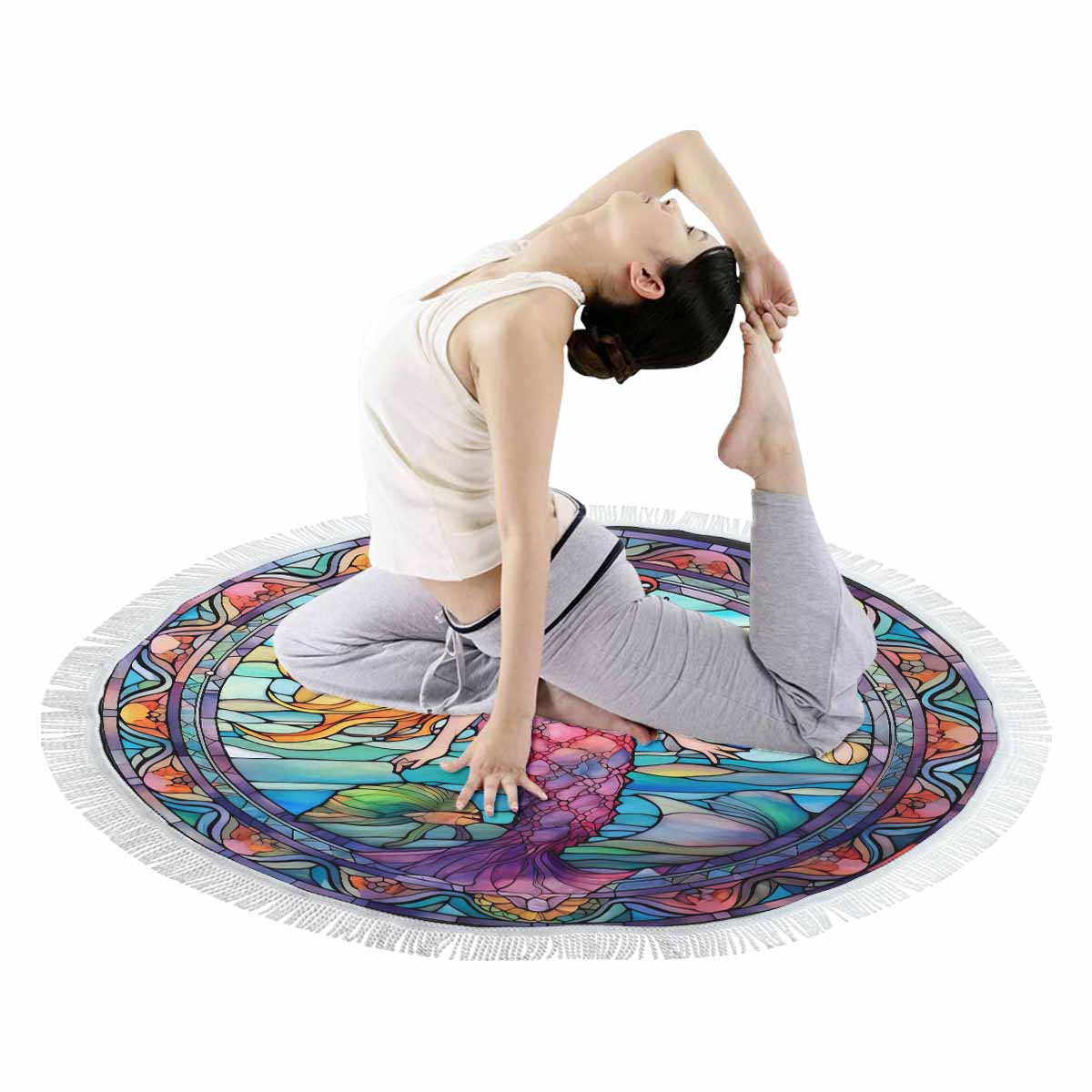Mermaid Round Circular Beach Towel Shawl 59"