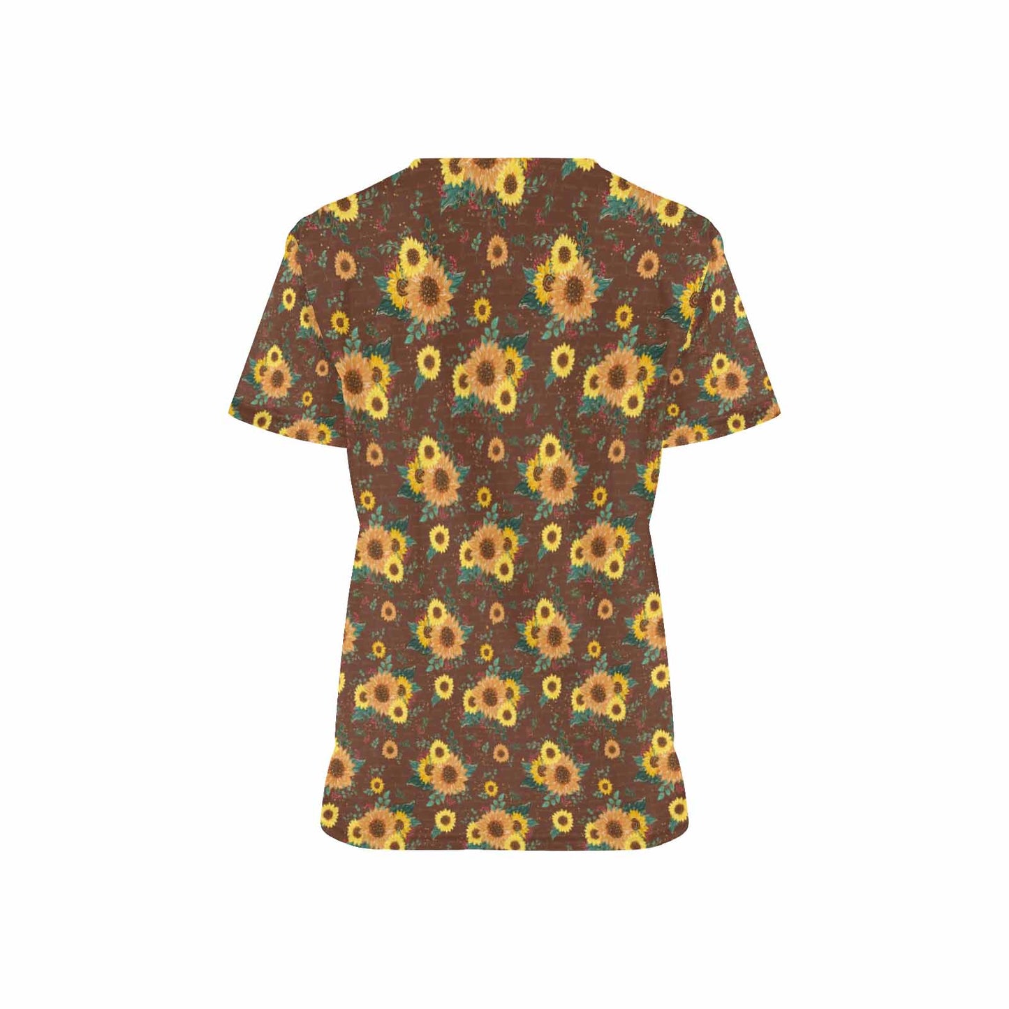 Sunflowers Women's V Neck Scrub Top Nurse Uniform with Deep Front Pockets