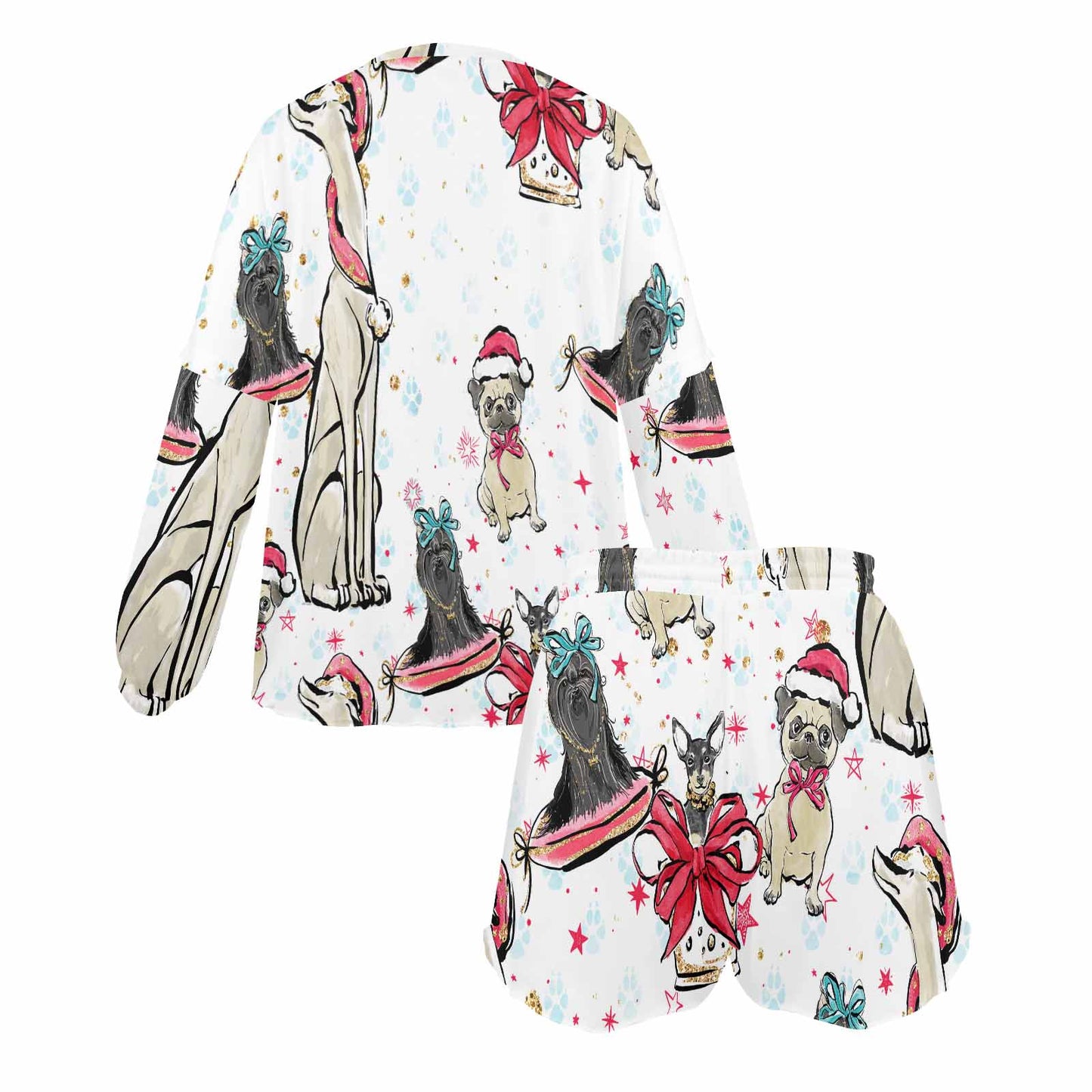 Dog Christmas Women's Long Sleeve Pajama Set with Shorts