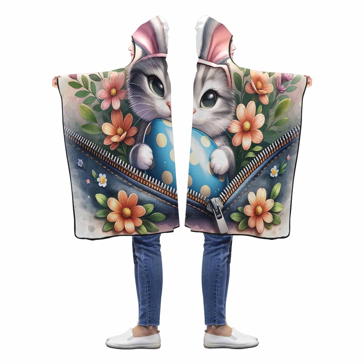 Easter Kitten Awd1308 Hooded Blanket 50"x40"