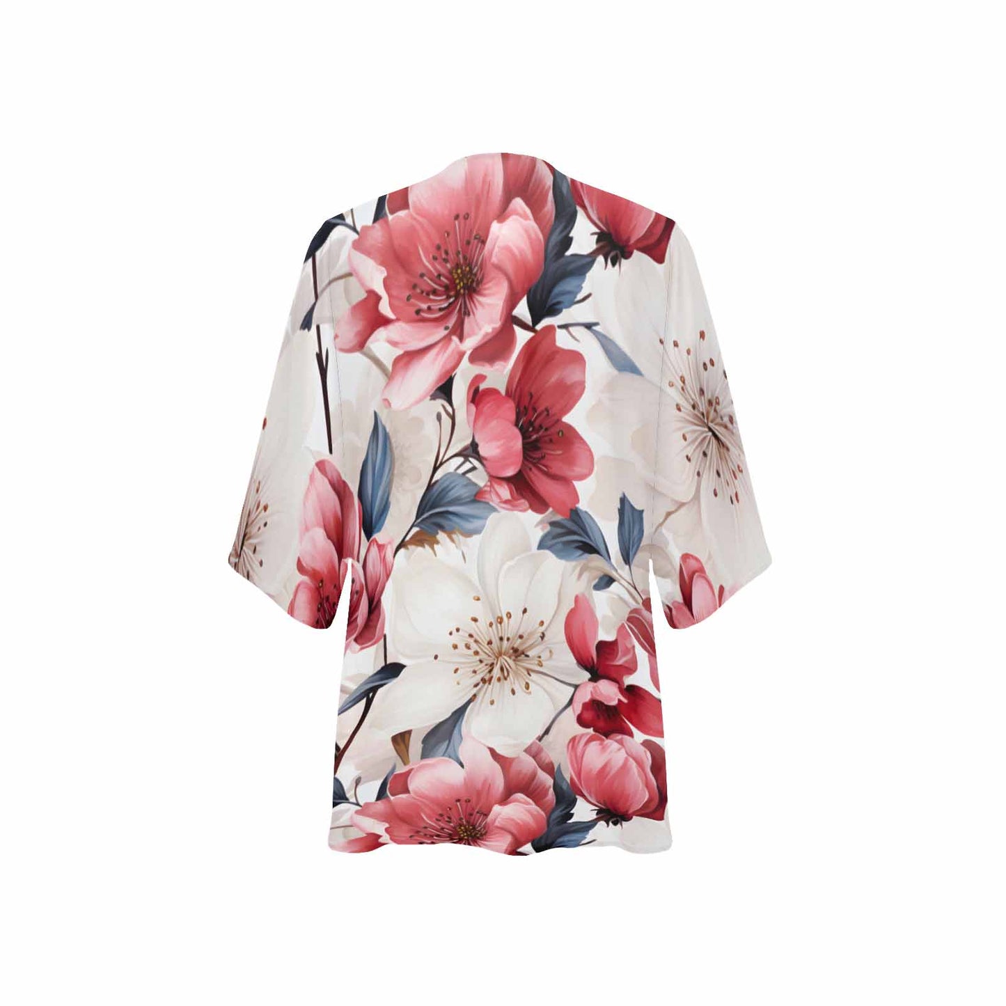Pink Floral Women's Kimono Chiffon Cover Up