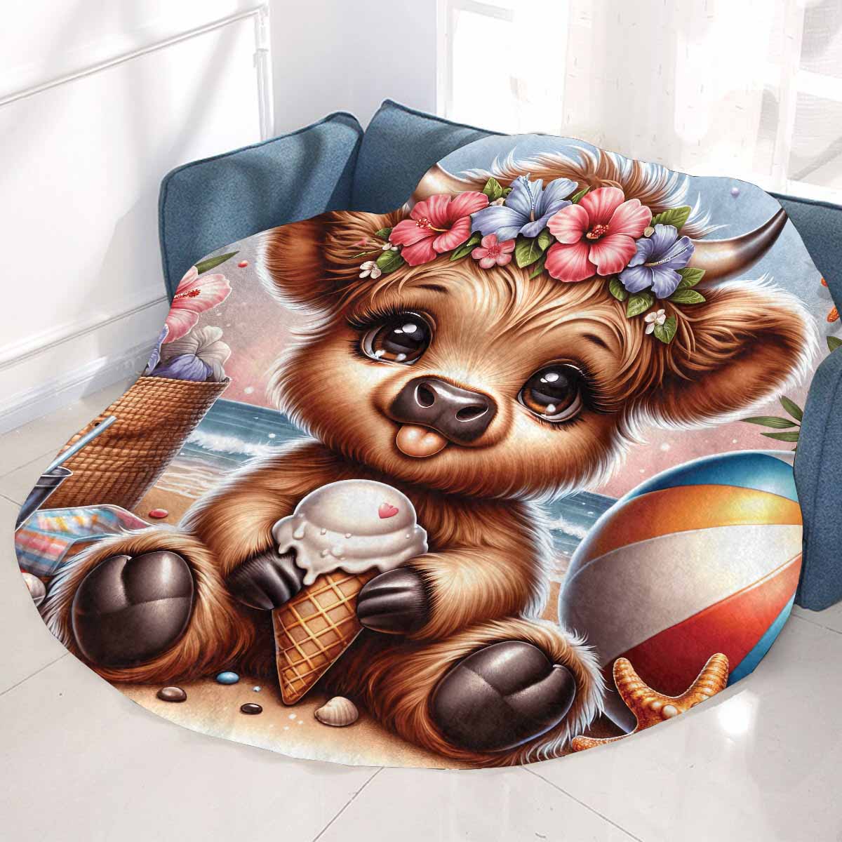 Highland Cow Awd35120 Circular Micro Fleece Blanket 47"