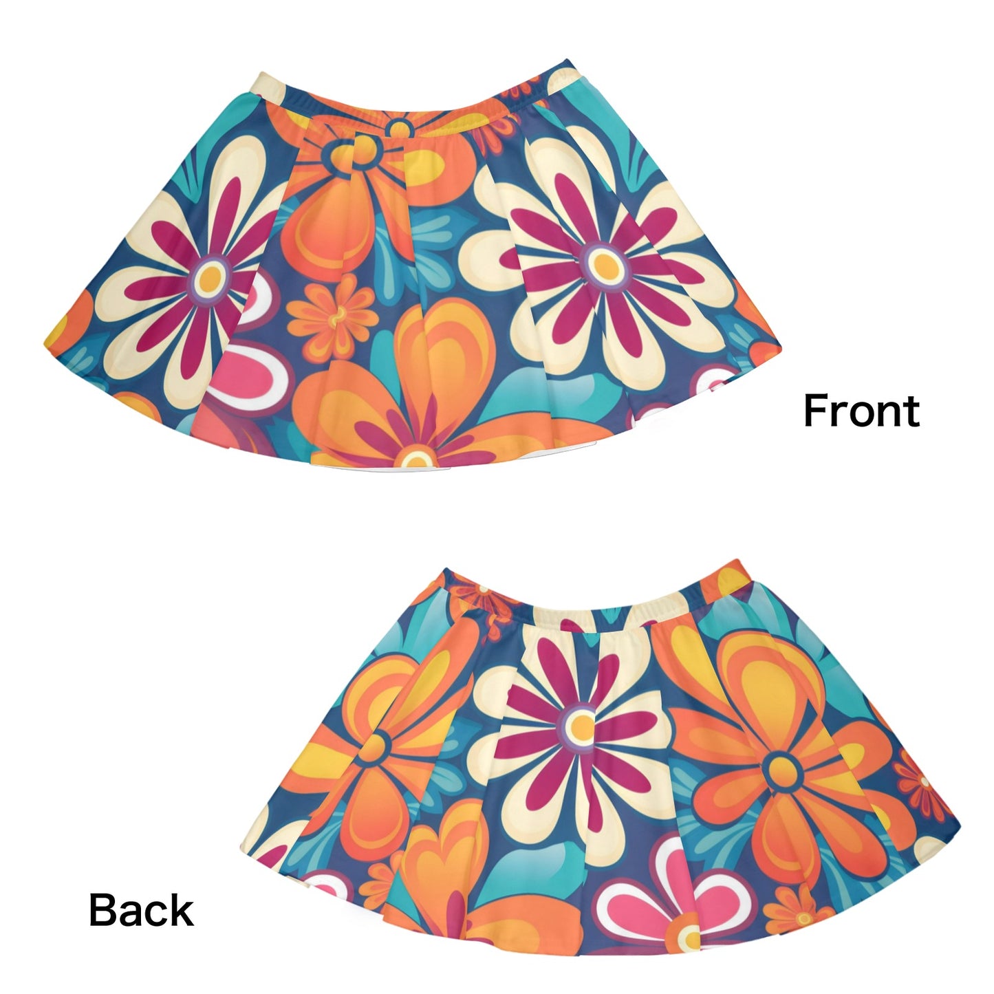 Mariner Skater Skirt 70's 80's 90's Groovy Floral All Over Print Skater Skirt (Model D69)