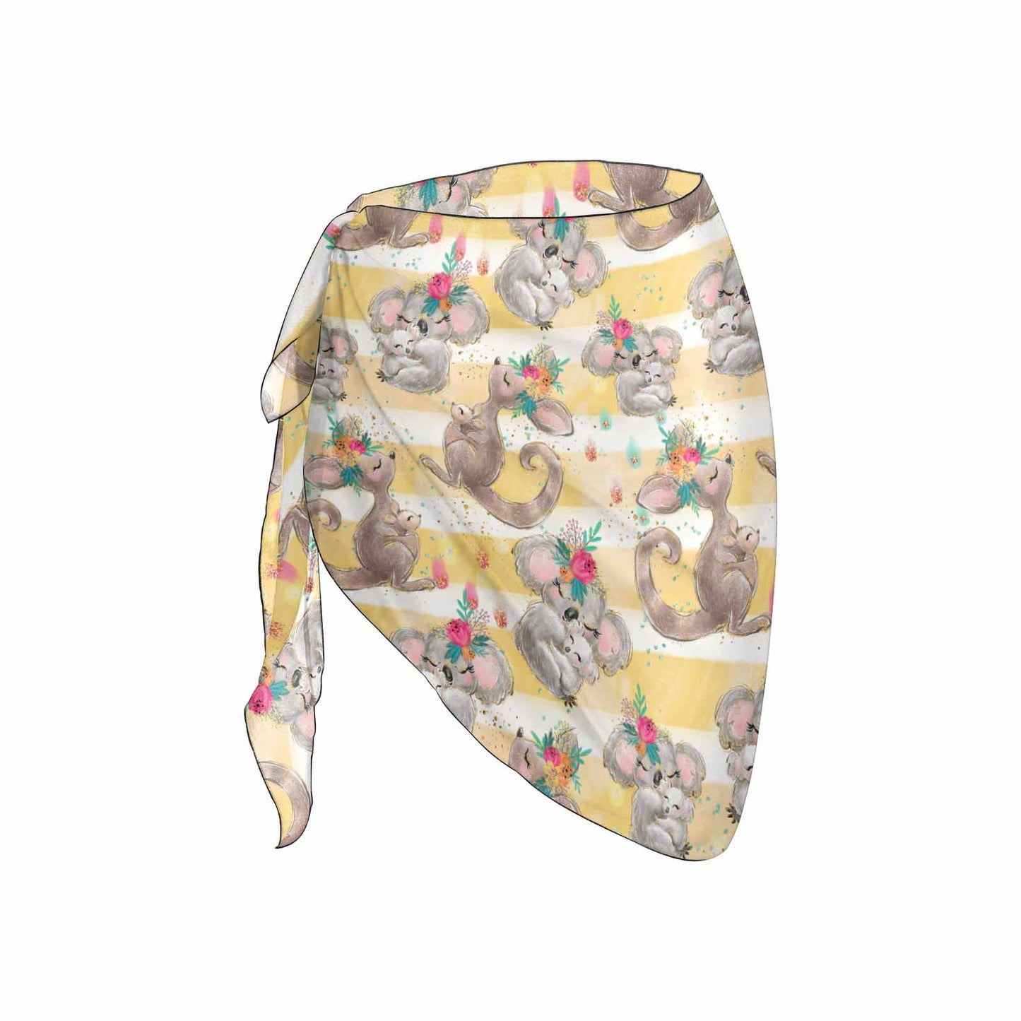 Australian Animals Yellow Koala & Kangaroo Women's Beach Sarong Wrap
