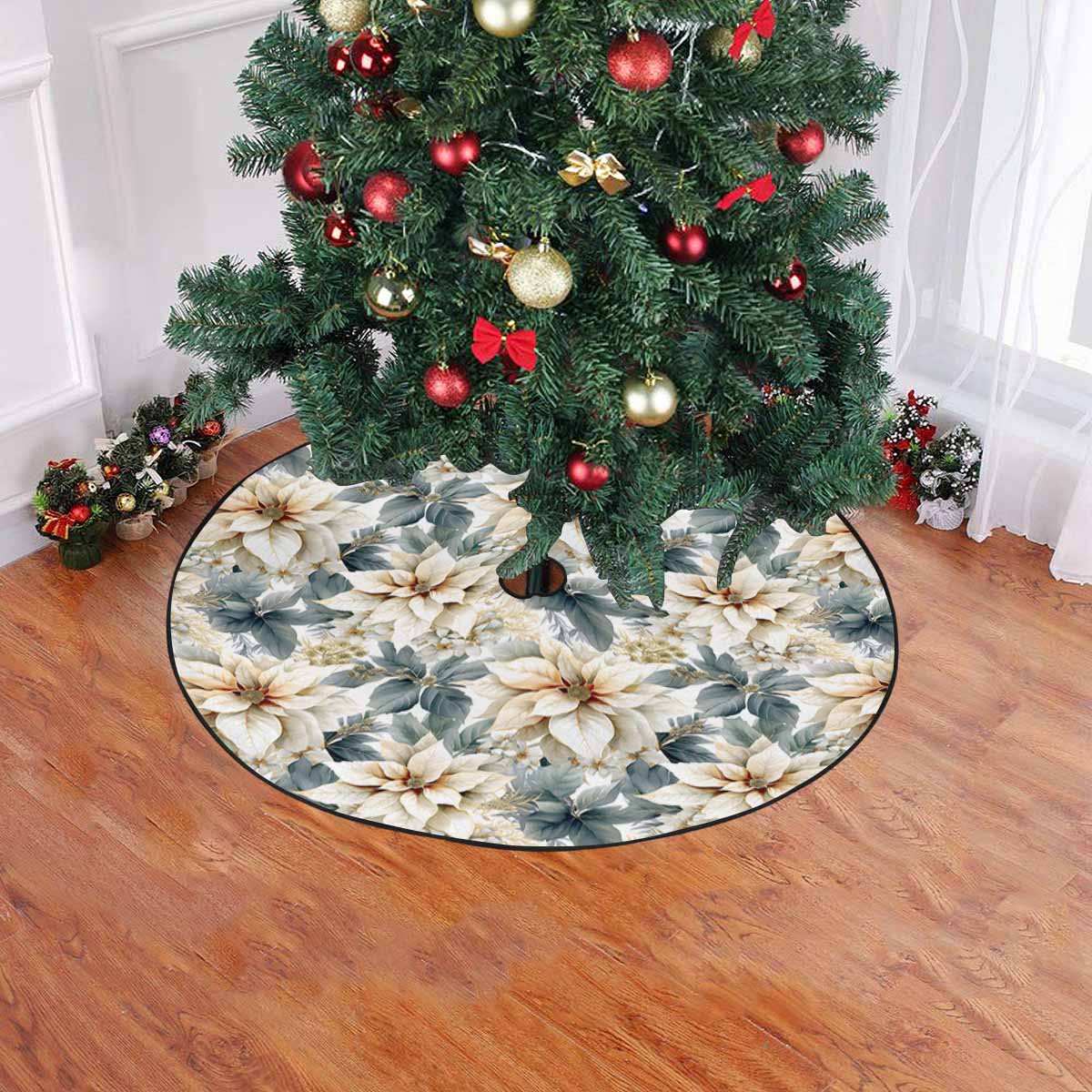 Cream Poinsettia Christmas Tree Skirt