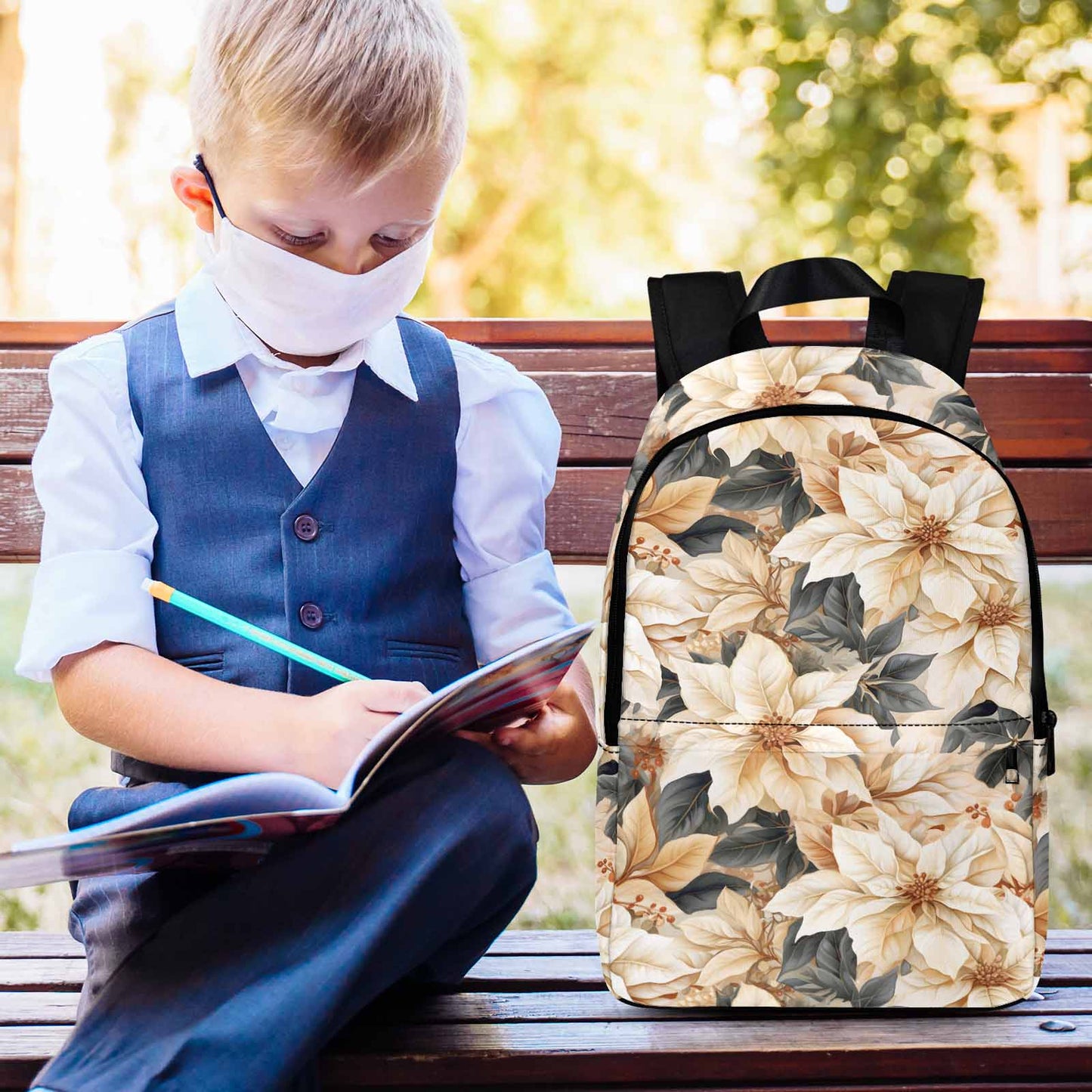 Cream Poinsettia2 Adult Casual Backpack