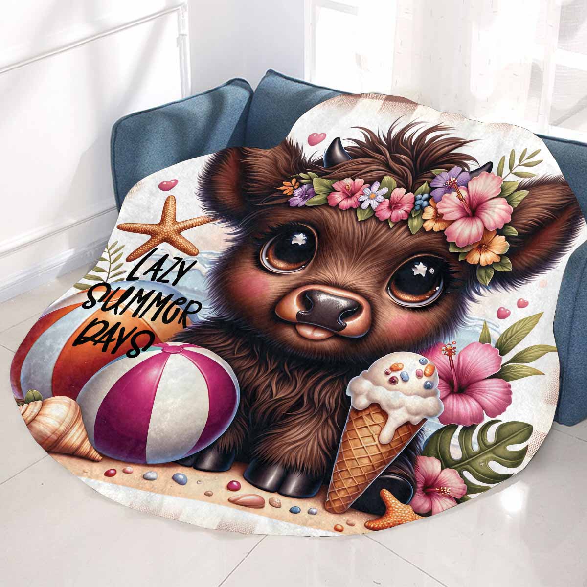Highland Cow Awd35116 Circular Micro Fleece Blanket 47"