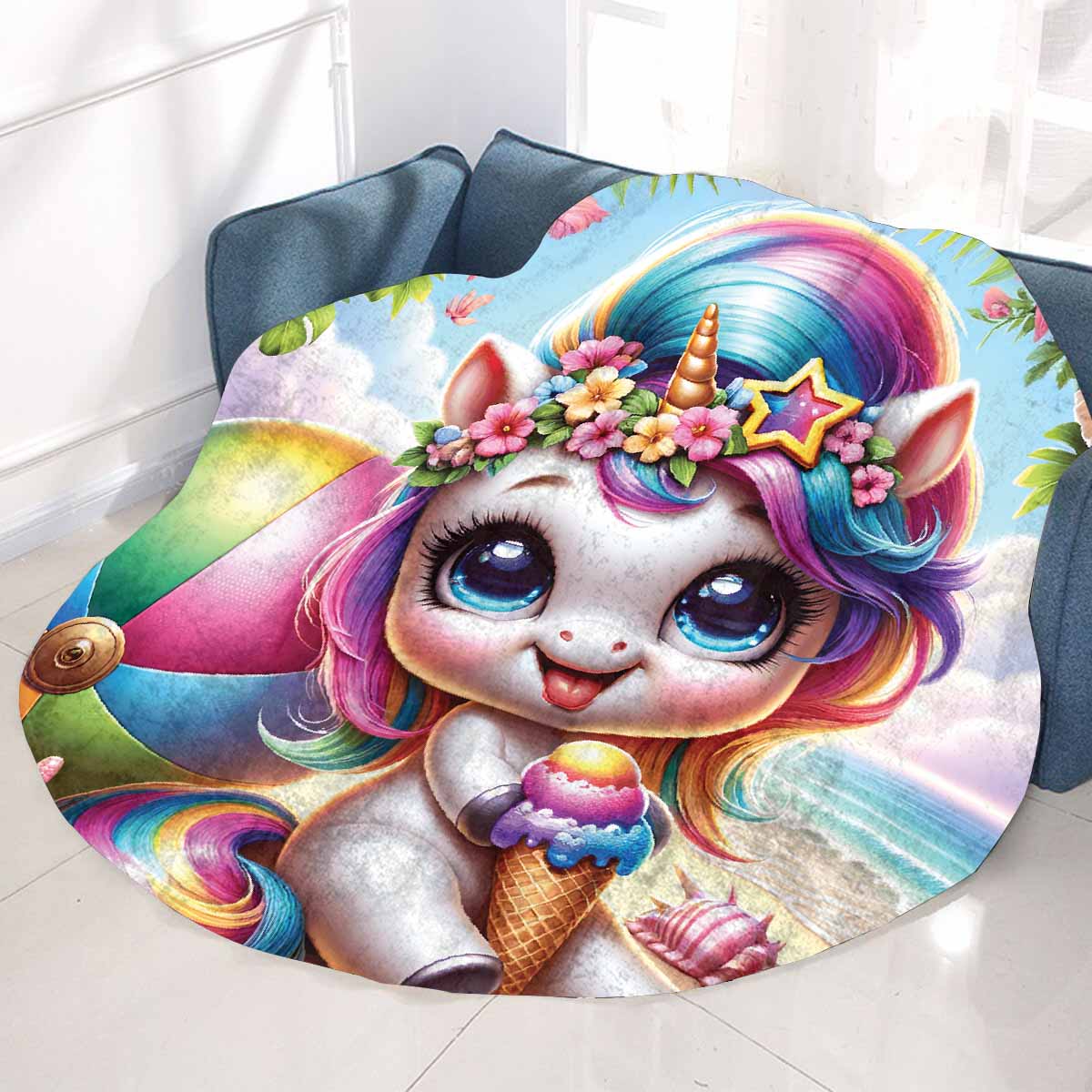 Unicorn_Awd35123 Circular Micro Fleece Blanket 60"