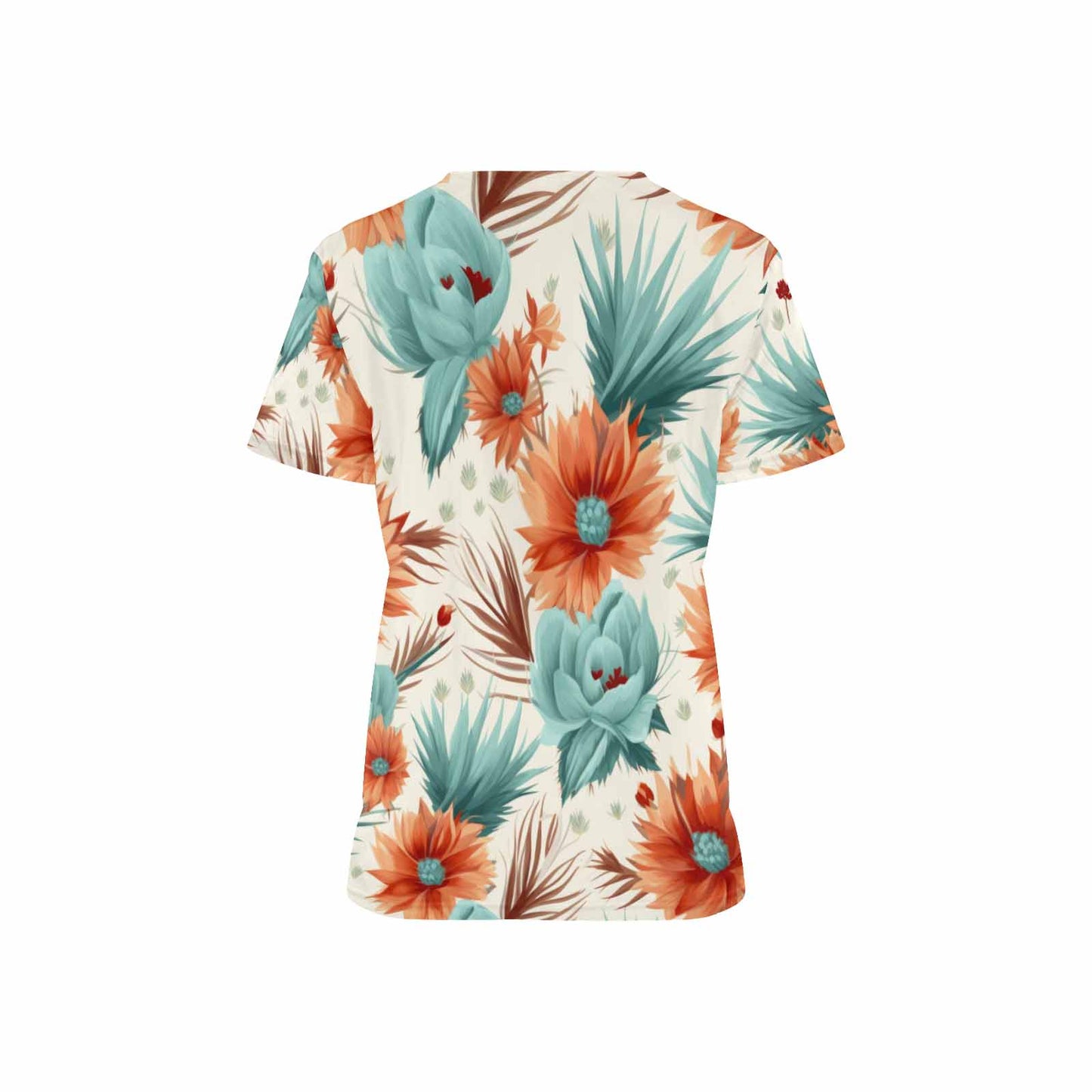 Boho Floral Small Women's V Neck Scrub Top Nurse Uniform with Deep Front Pockets