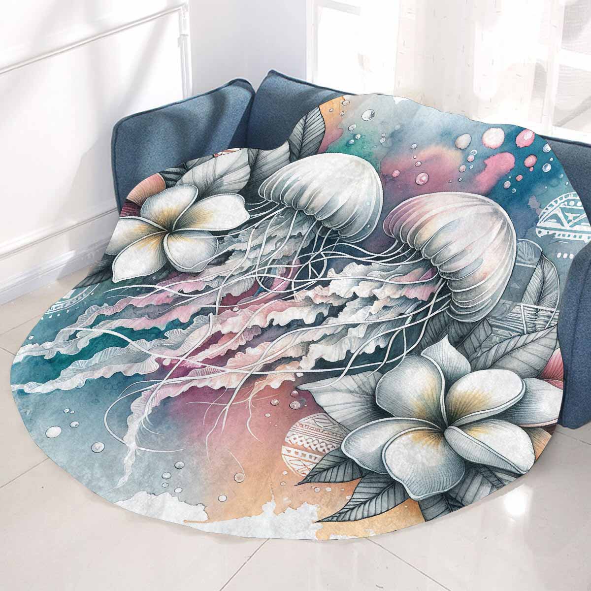 Sea_Animals_Jellyfish_Awd351100 Circular Micro Fleece Blanket 47"