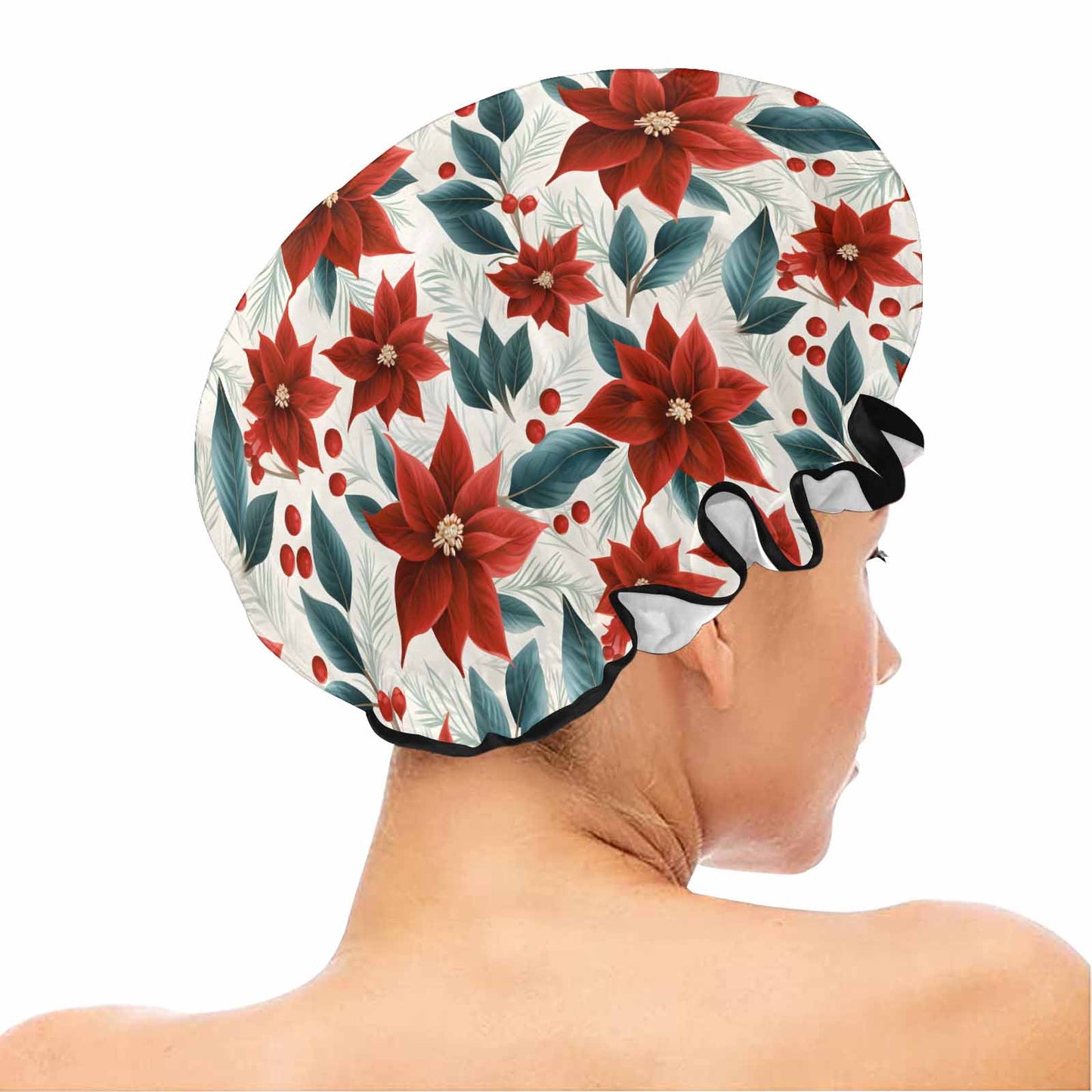 Christmas Red Poinsettia Shower Cap