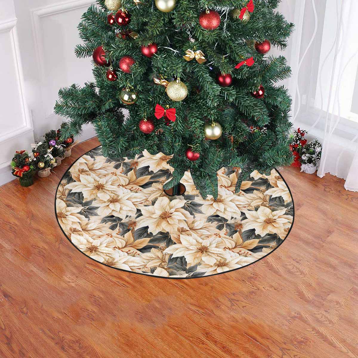 Cream Poinsettia2 Christmas Tree Skirt