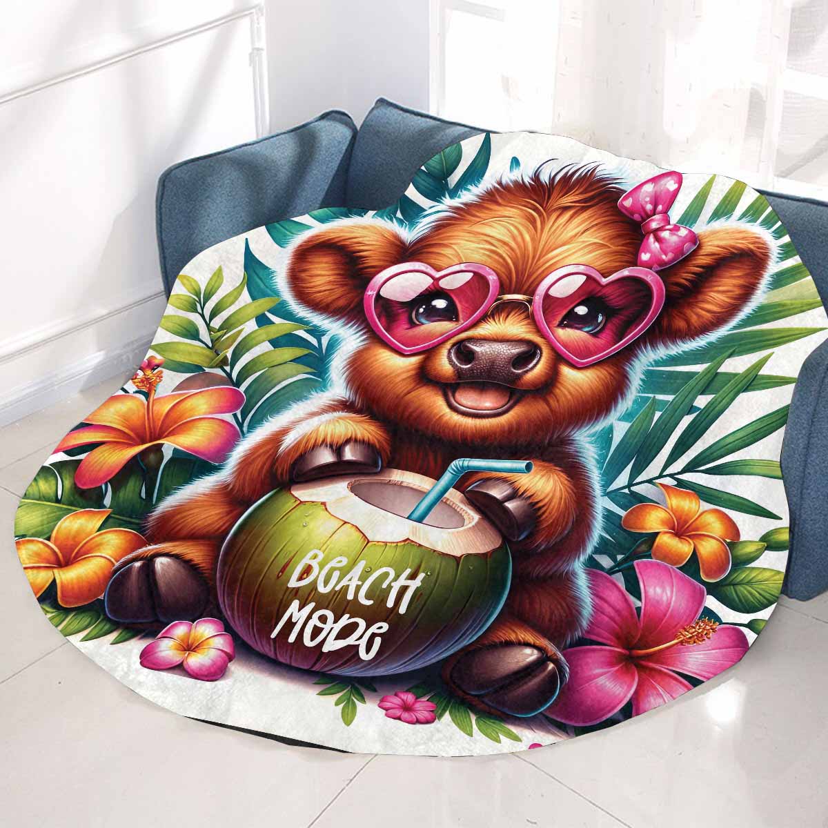 Highland Cow Awd35104 Circular Micro Fleece Blanket 47"