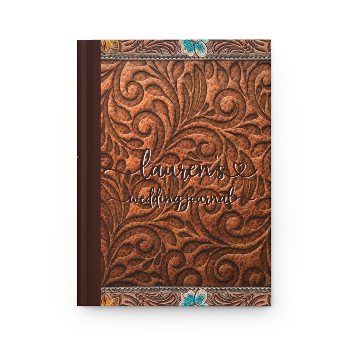 Personalized Wedding Journal, Hardcover Writing Notebook, Country Western Theme, Carved Leather Look, Gift for Bride, Unique Design awd-1775
