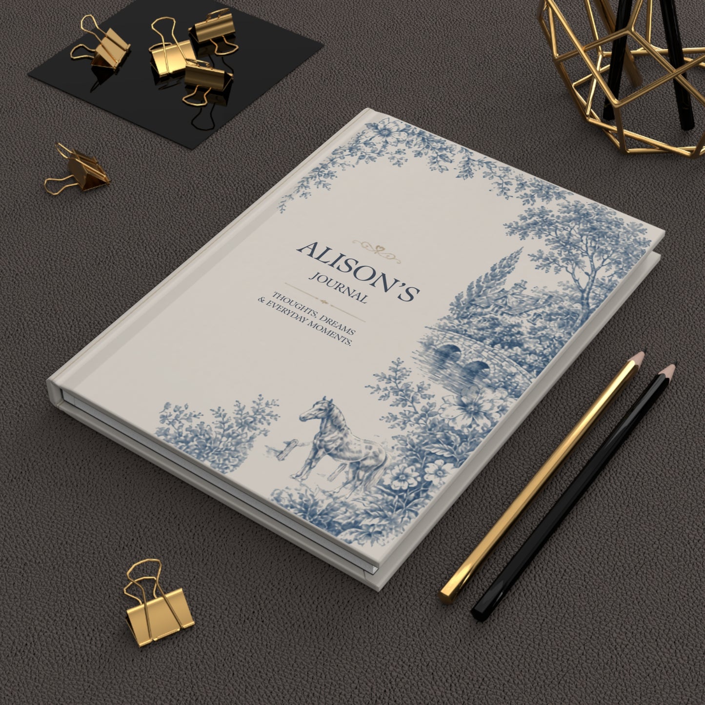 Custom Matte Hardcover Journal, Personalized Notebook, Elegant Floral Design, Thoughtful Gift for Writers, Creative Diary