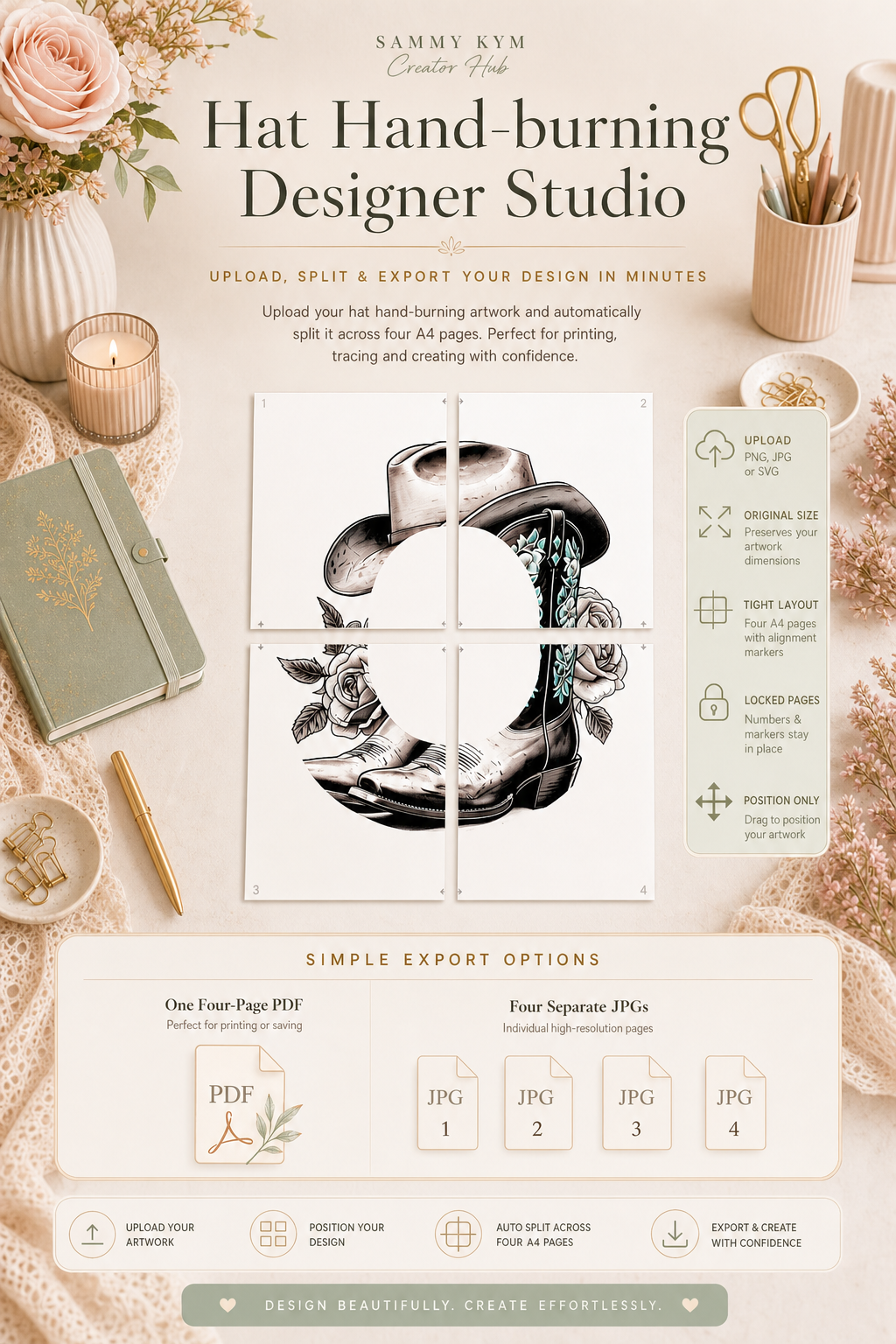 Hat Hand-burning Designer Studio to create and export A4 Print Templates (Web App)