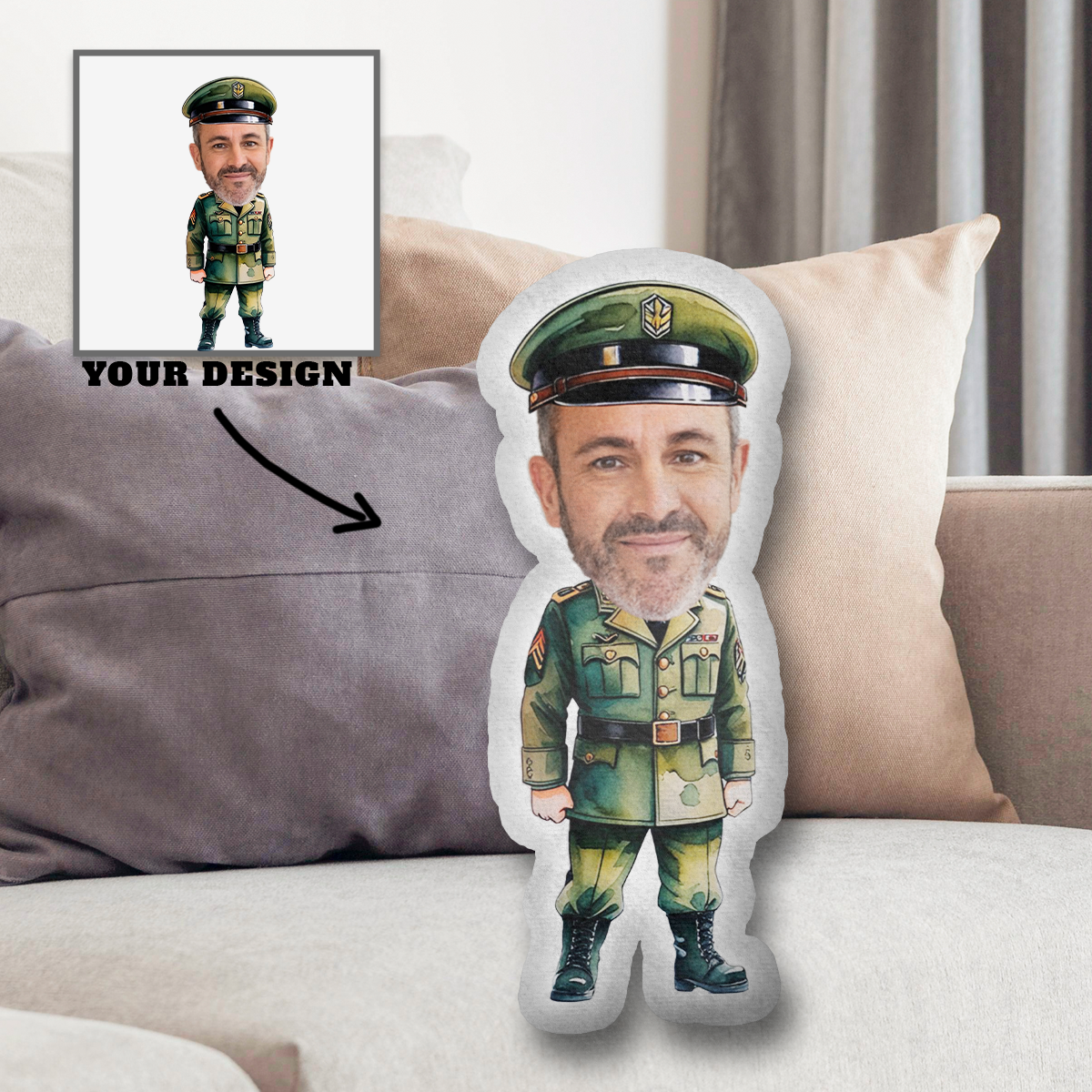 Custom shape Add your Photo Army Dad Plush Pillow