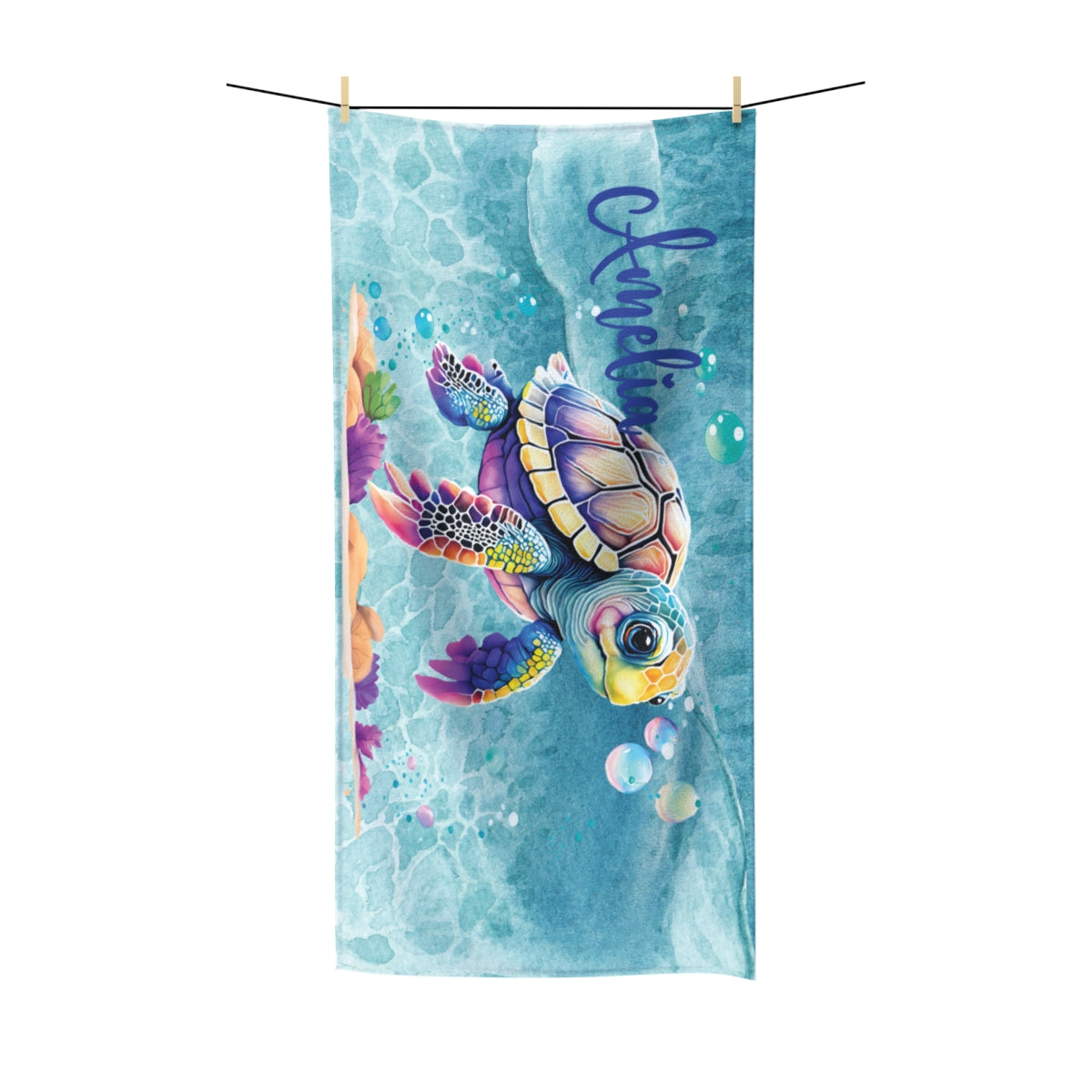 Personalised Beach Towel, Turtle, Polycotton Towel, 2 sizes Available