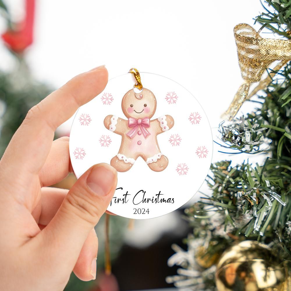 Pink Gingerbread First Christmas Ornament