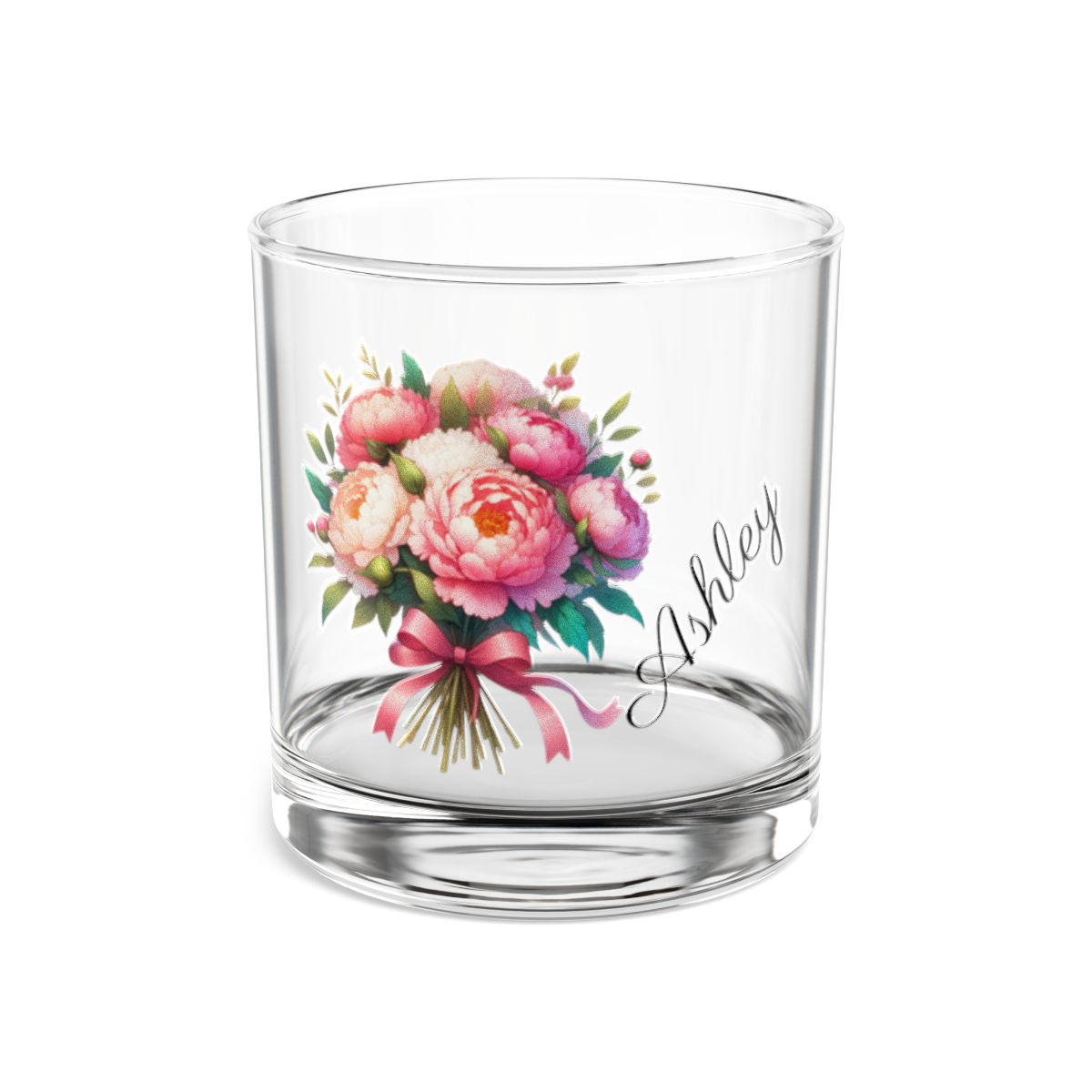 Personalised Floral Bouquet Wine Glass, Stemless Wine Glass, Whiskey Glass, Rocks Glass