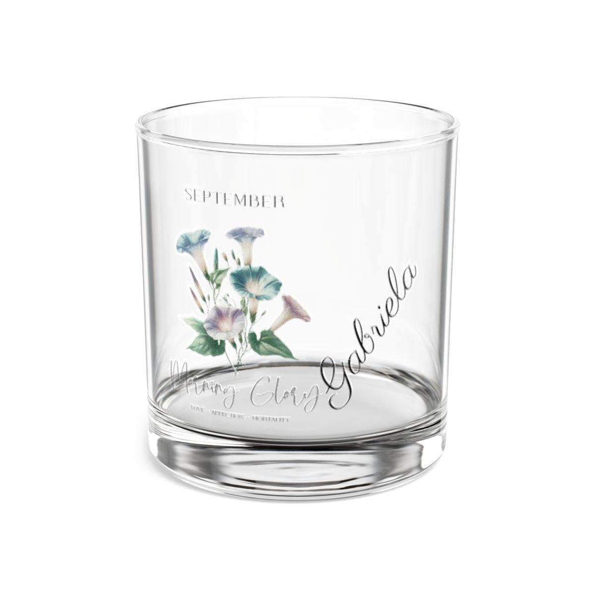 MorningGlory-September Personalised Floral Birthday Month Bouquet Wine Glass, Stemless Wine Glass, Whiskey Glass, Rocks Glass