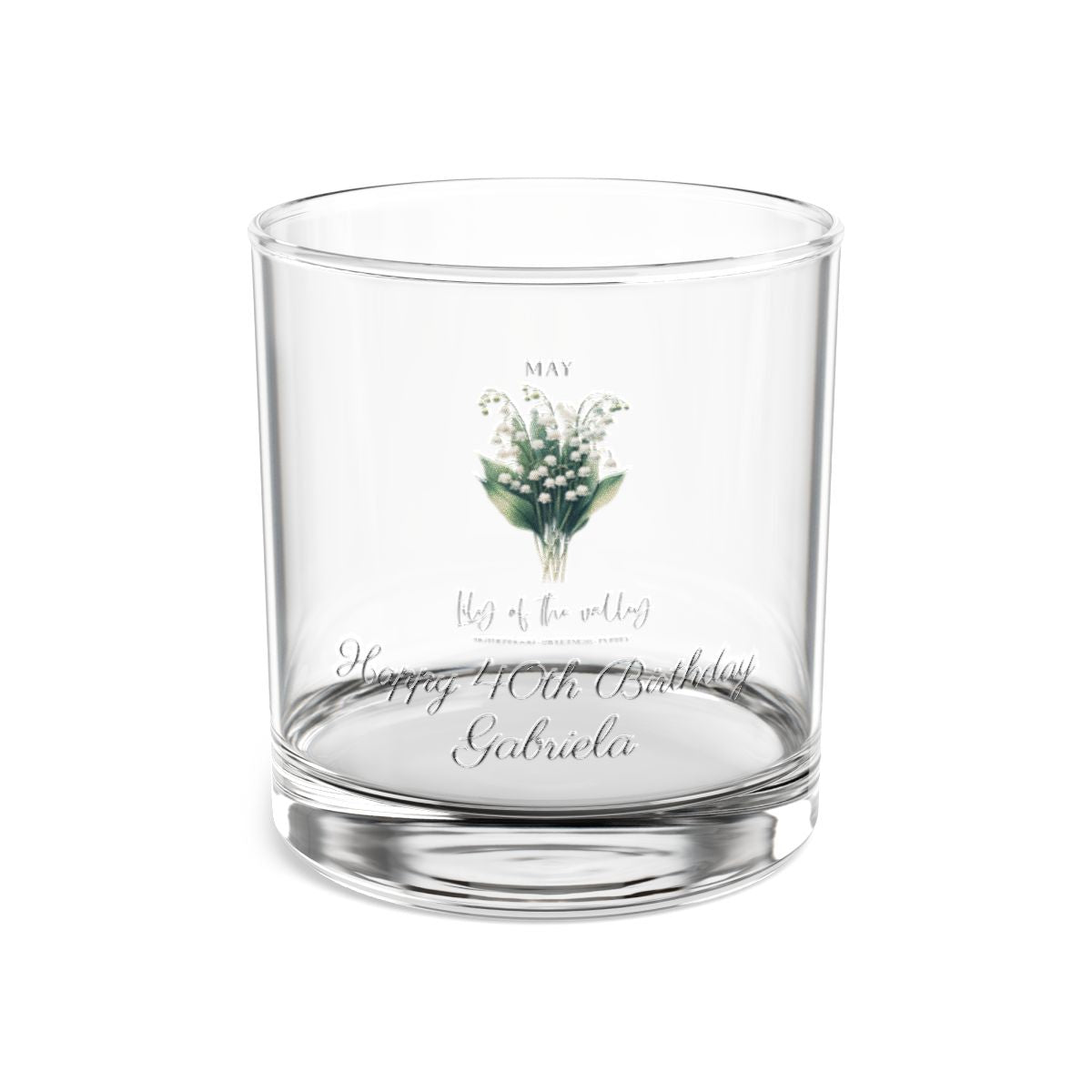Lily of the valley-May Personalised Floral Birthday Month Bouquet Wine Glass, Stemless Wine Glass, Whiskey Glass, Rocks Glass