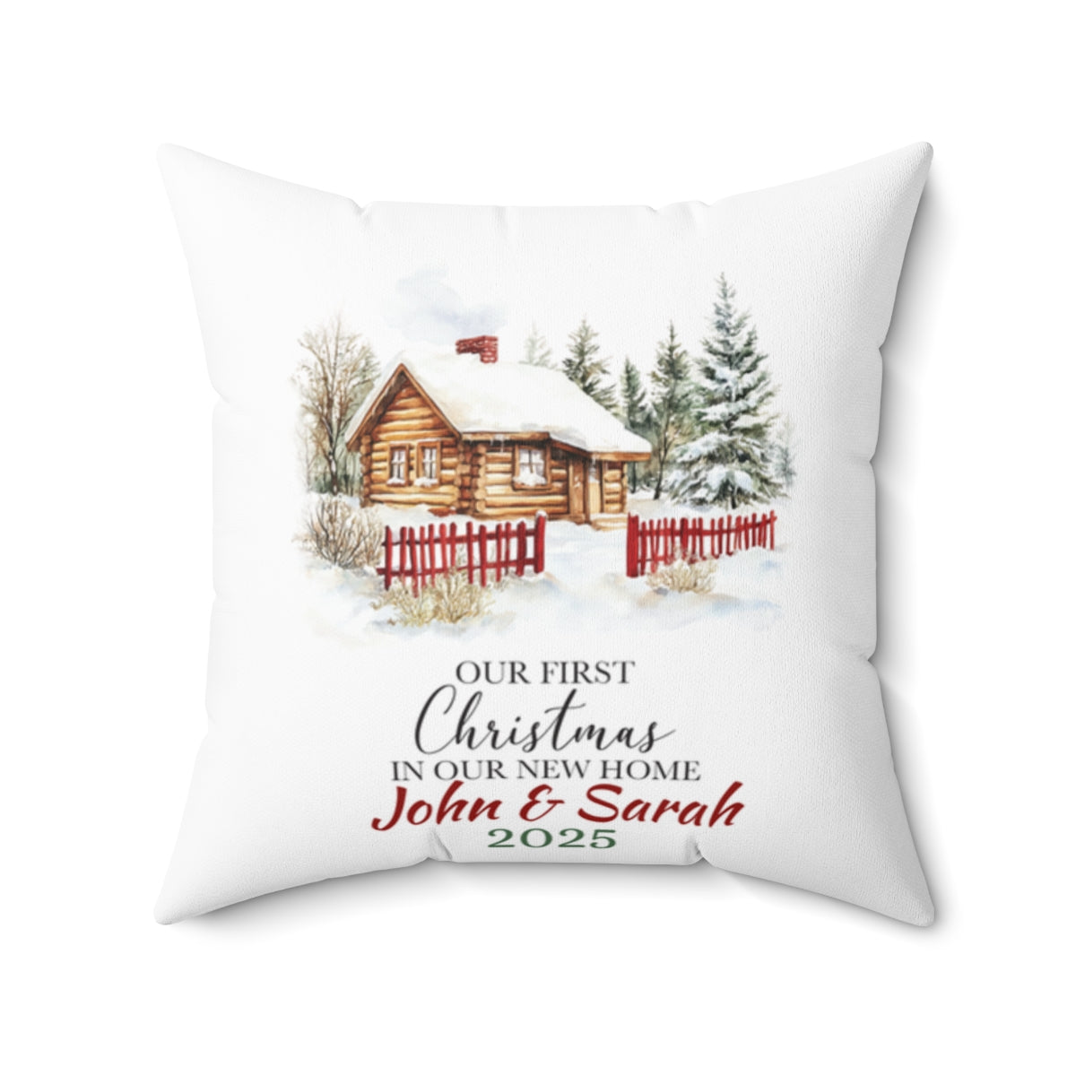 Christmas Home Cushions_17, Our First Christmas in our New home Square Throw Pillow