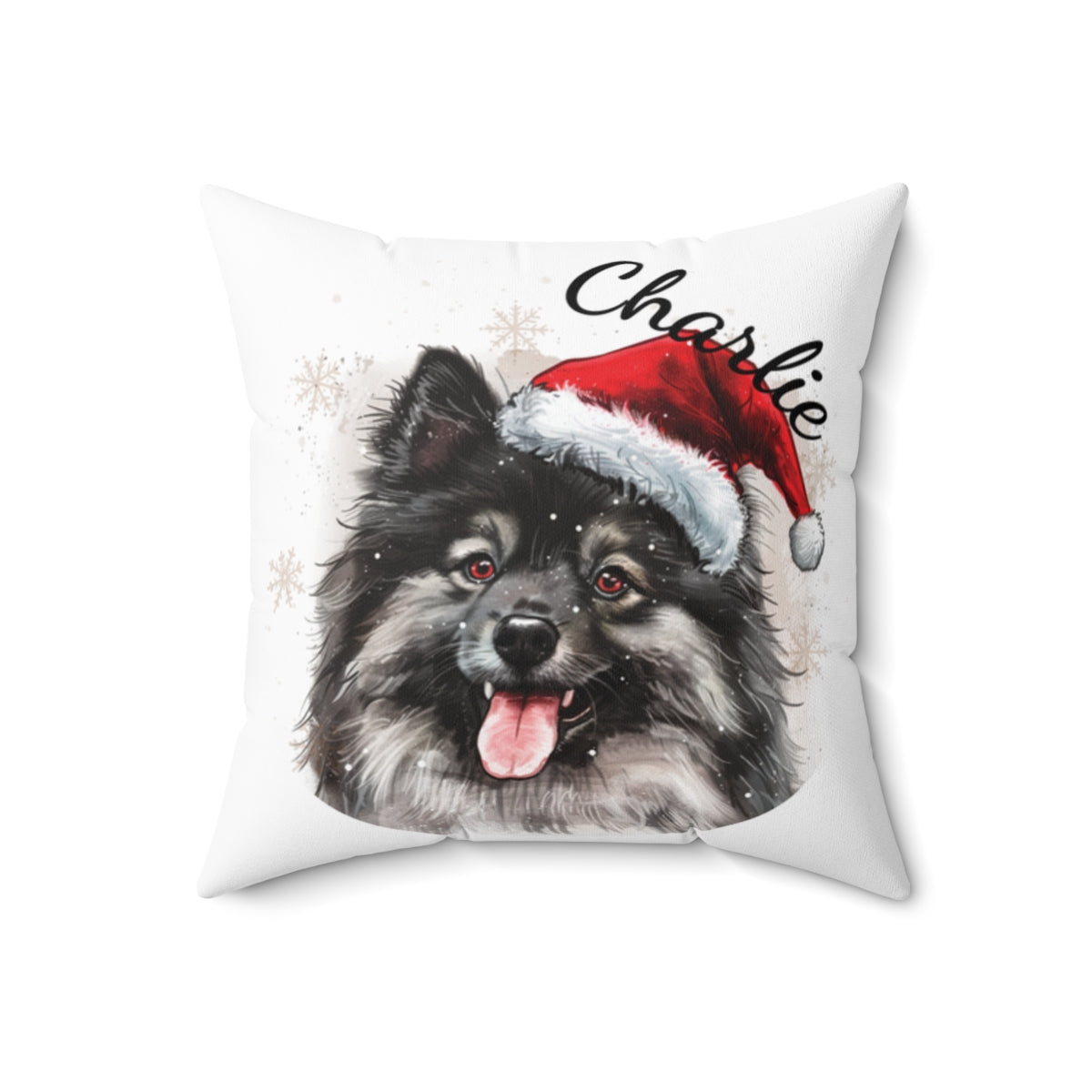 Christmas dog Cushions_Keeshond-2 Personalised Dog Christmas Spun Polyester Square Throw Cushion with Insert