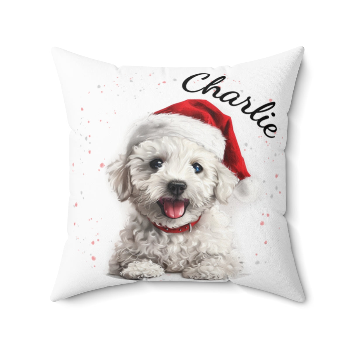 Christmas dog Cushions_Bichon-Frise-2 Personalised Dog Christmas Spun Polyester Square Throw Cushion with Insert