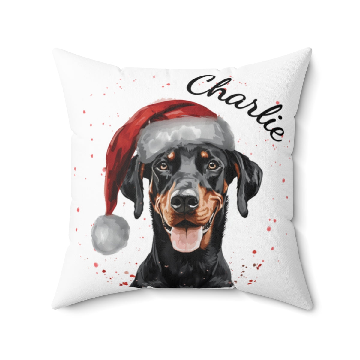 Christmas dog Cushions_Doberman-1 Personalised Dog Christmas Spun Polyester Square Throw Cushion with Insert