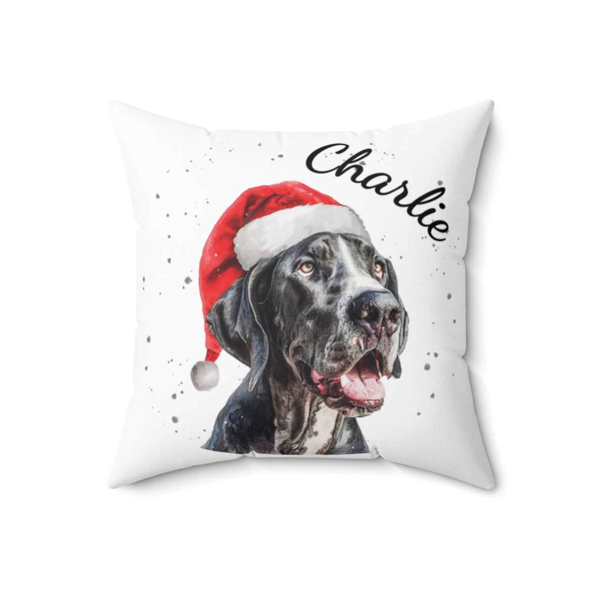Christmas dog Cushions_Great-Dane-1 Personalised Dog Christmas Spun Polyester Square Throw Cushion with Insert