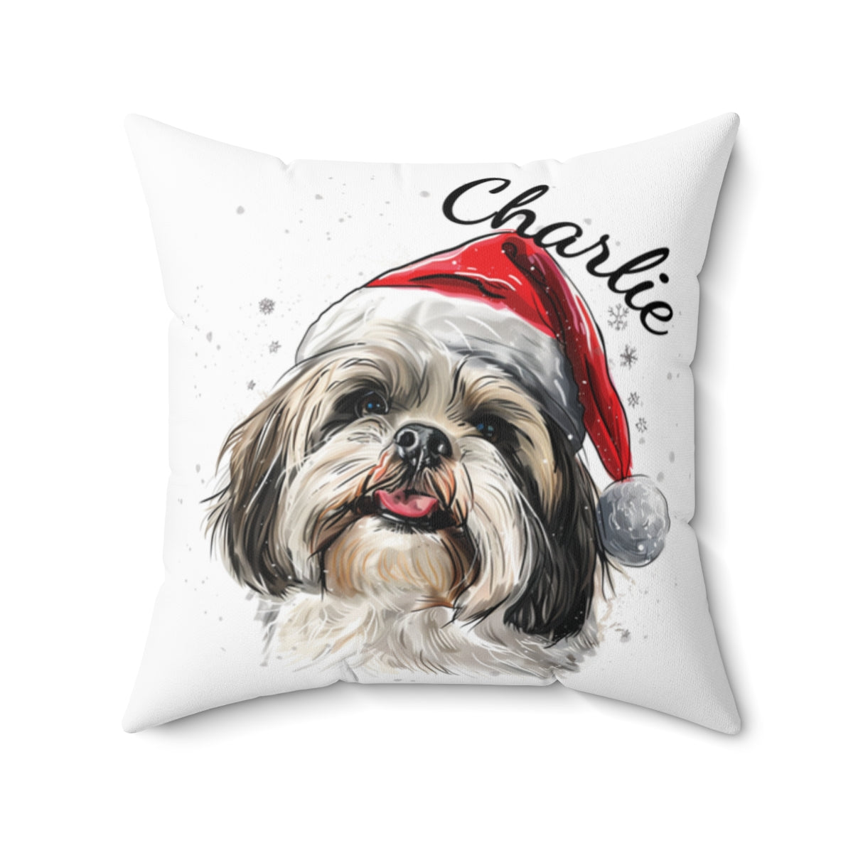Christmas dog Cushions_Lhasa-Apso-1 Personalised Dog Christmas Spun Polyester Square Throw Cushion with Insert