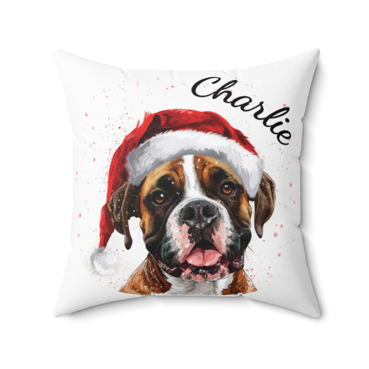 Christmas dog Cushions_Boxer-1 Personalised Dog Christmas Spun Polyester Square Throw Cushion with Insert