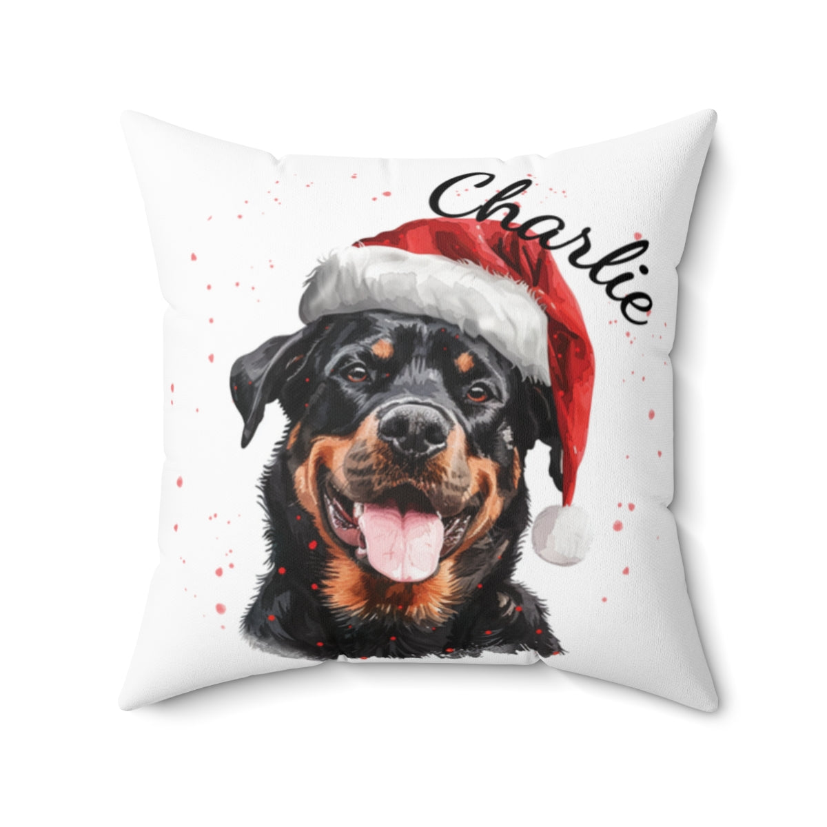 Christmas dog Cushions_Rottweiler-2 Personalised Dog Christmas Spun Polyester Square Throw Cushion with Insert